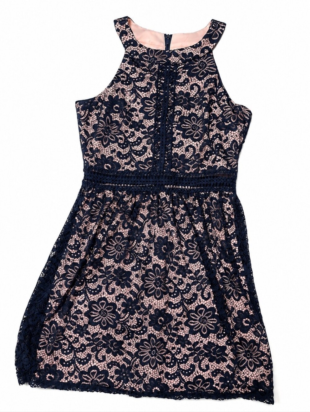 by & by Navy Lace Overlay with Cream Lining